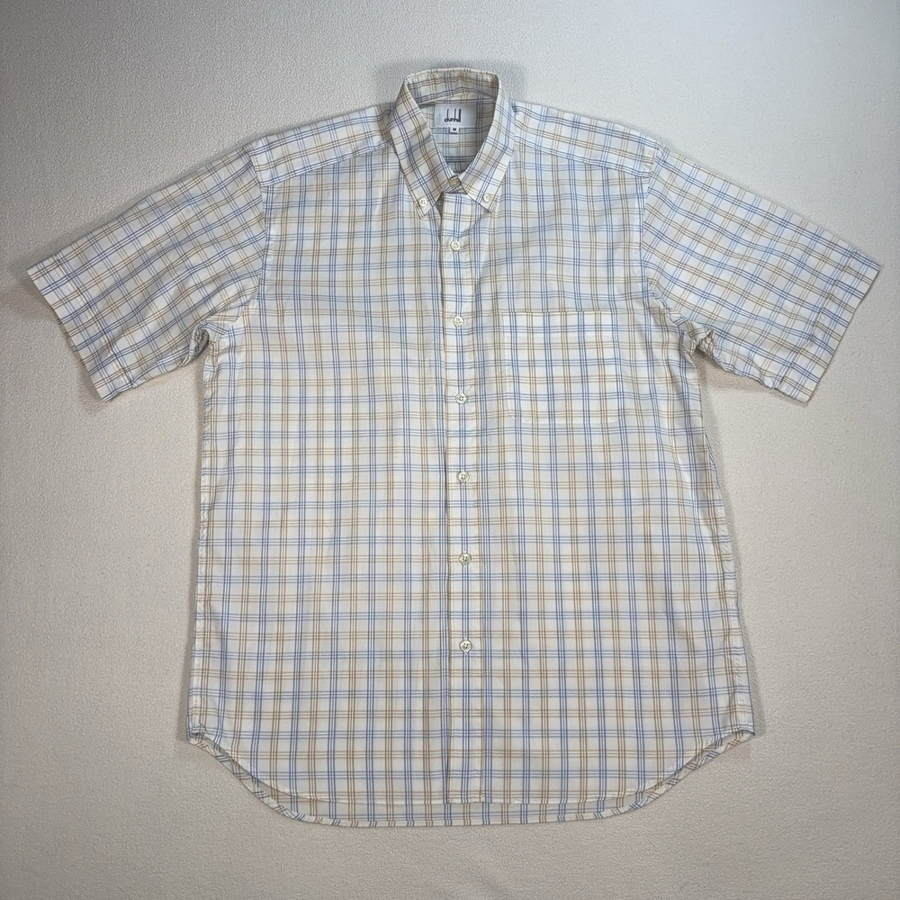 Dunhill Shirt Men's M Beige‎ Plaid Check 100% Cotton Pocket Button Down